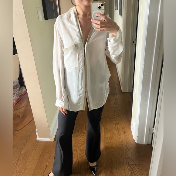 White Helmut Lang Blouse With Leather Detail - Picture 3 of 6